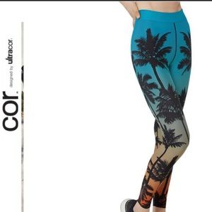 Ultracor Women's Palm Tree Leggings - Blue and Orange